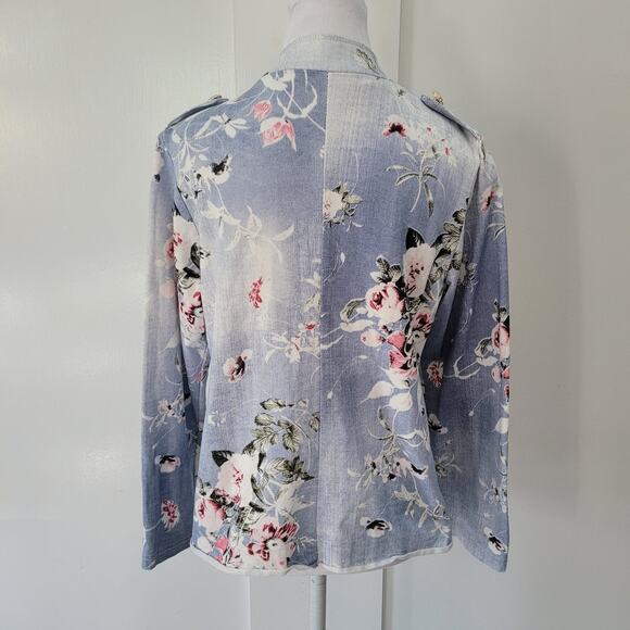 New Collection Size M Chambray Open Blazer Faded Floral Print Jacket - Picture 4 of 9